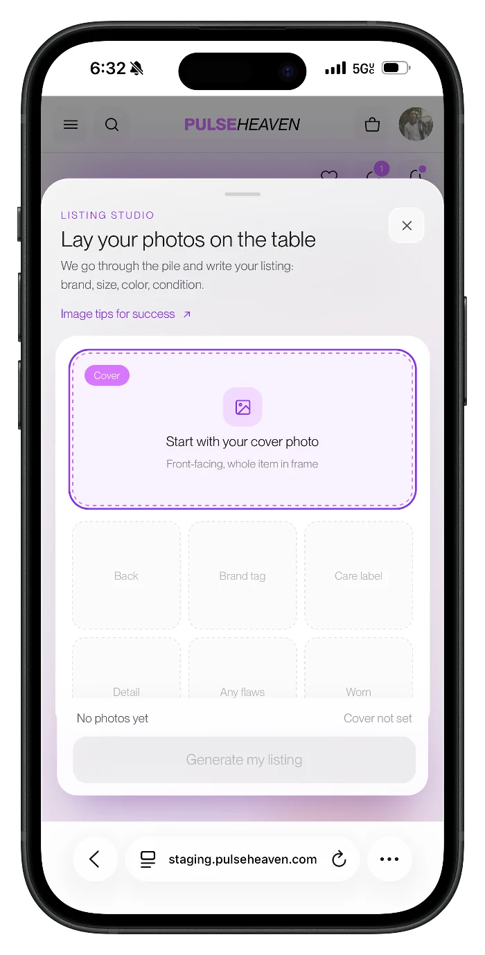 The Listing Studio on a phone, asking for a cover photo