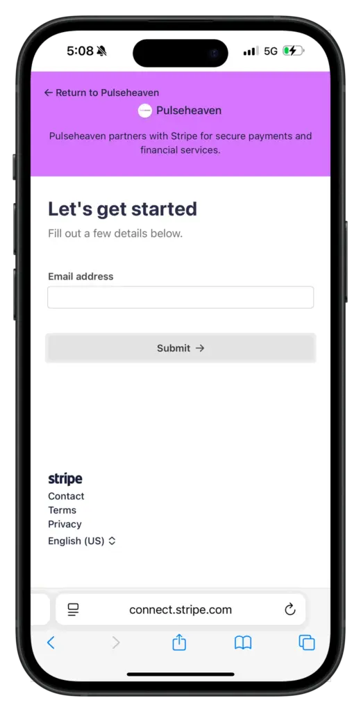 Stripe onboarding screenshot