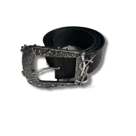 Saint Laurent Black Leather Logo Buckle Belt