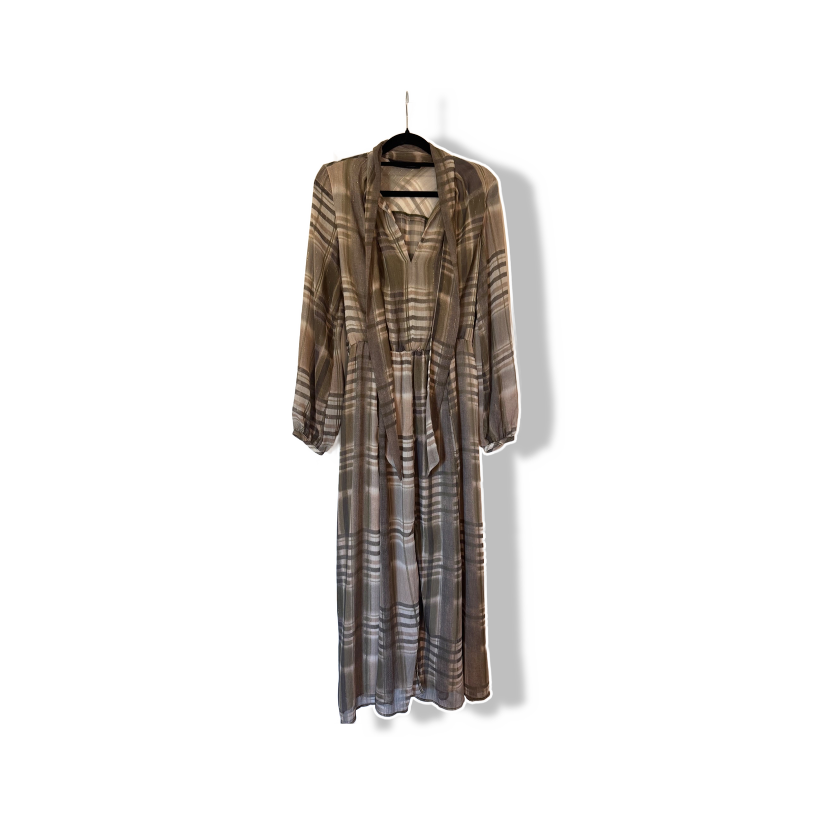 Zara Long Plaid Dress with Tie Belt